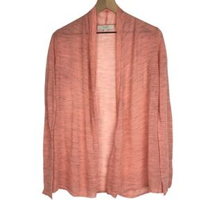 LOFT Cardigan Sweater Peach Orange Pink Spacedye Thin Lightweight Size Small